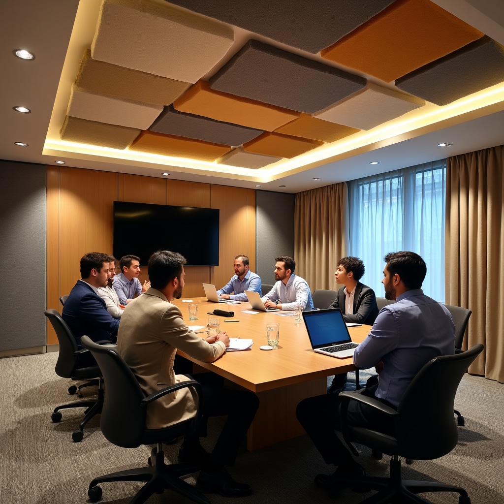 Conference room with acoustic treatment ensuring clear communication and reduced echo